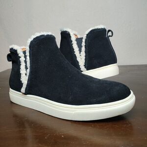 Lucky Brand Lyndyna Suede Ankle Bootie Womens 8.5 black Faux Fur Slip On 39